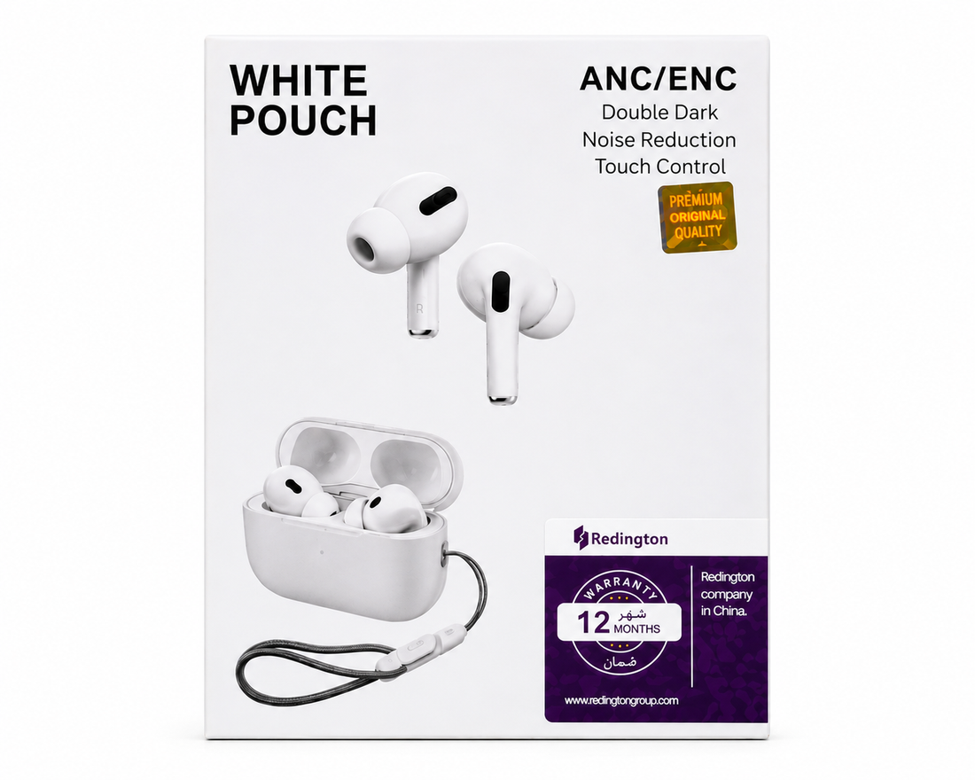 White Pouch ANC/ENC Wireless Bluetooth Earbuds – Touch Control, Hi-Fi Stereo Sound & Portable Charging Case