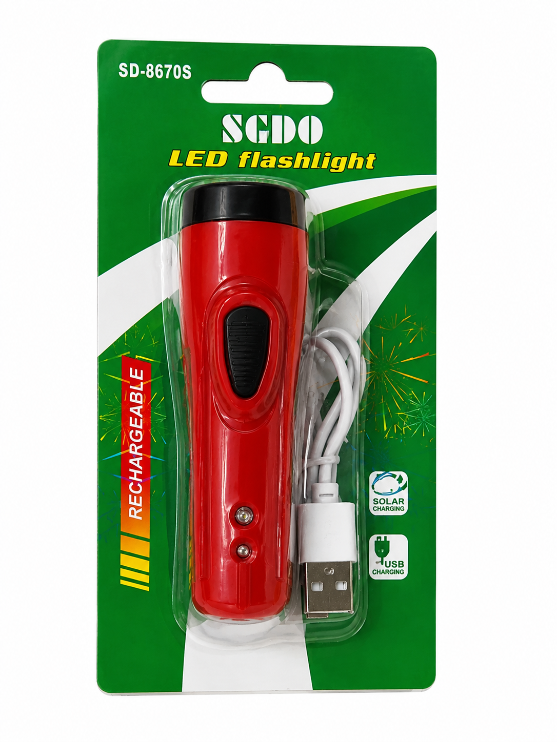 SD-8670 / SD-8670S Solar Rechargeable LED Torch | USB Rechargeable Flashlight | 2W High Bright Torch | Up to 8 Hours Backup