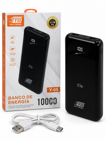 TEKYOREO Y-05 10000mAh 22.5W PD Fast Charging Power Bank with Dual USB & LED Digital Display – Black