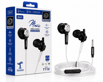 TOSHI T110 Wired Bass Earphones with HD Microphone, Remote Control & Stereo Sound – 3.5mm Jack