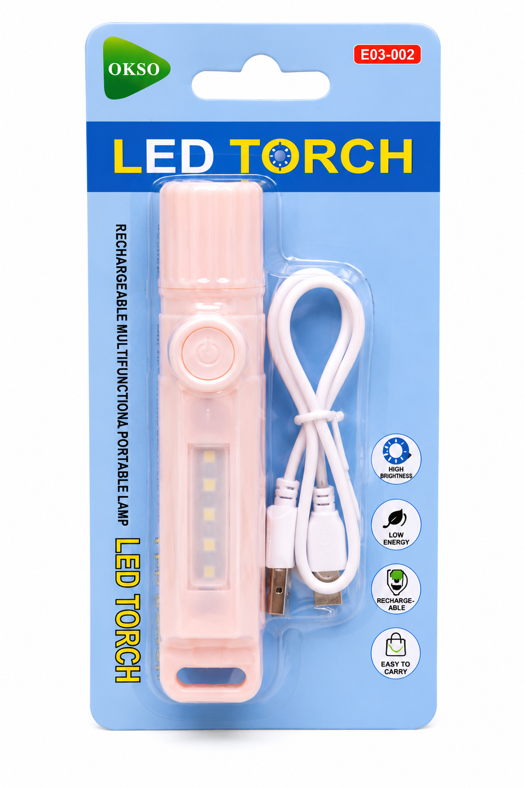OKSO E03-002 Rechargeable LED Torch | Portable Multifunction LED Flashlight | USB Rechargeable Emergency Light