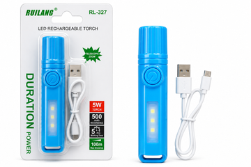 RUILANG RL-327 LED Rechargeable Torch 5W | 500mAh Battery | USB Rechargeable | Telescopic Zoom Flashlight