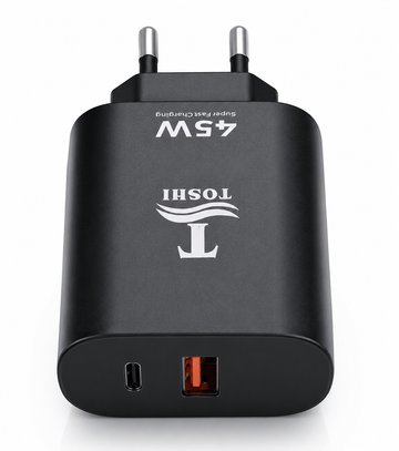 TOSHI 45W Super Fast Charger – USB-A + USB-C PD Dual Port Fast Charging Wall Adapter