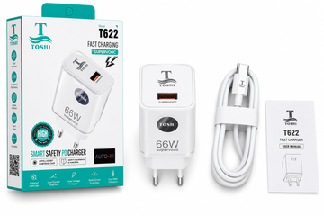 TOSHI T622 66W SuperVOOC Fast Charger with Type-C Cable | PD Smart USB Wall Charger | Auto-ID Fast Charging Adapter