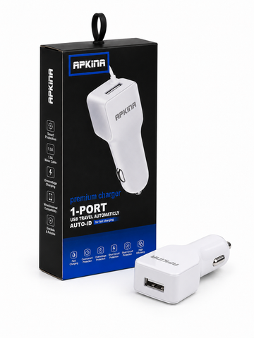 APKINA 1-Port USB Car Charger | Fast Charging Auto-ID Travel Adapter for All Smartphones