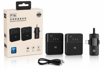 F16 Dual Wireless Microphone Type-C for Android | 2.4G Lavalier Mic with Noise Reduction | Plug & Play