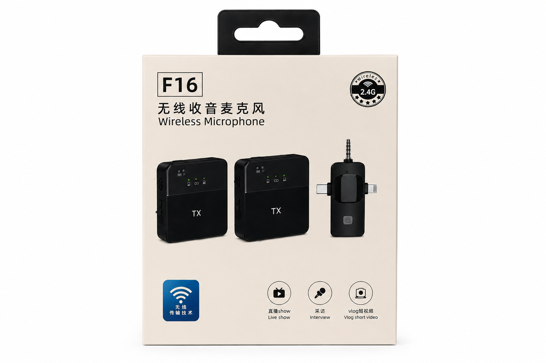 F16 Dual Wireless Microphone Type-C for Android | 2.4G Lavalier Mic with Noise Reduction | Plug & Play