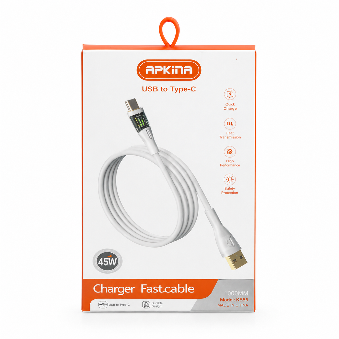 APKINA 65W USB to Type-C Fast Charging Cable | 1 Meter Fast Charge & Data Sync Cable