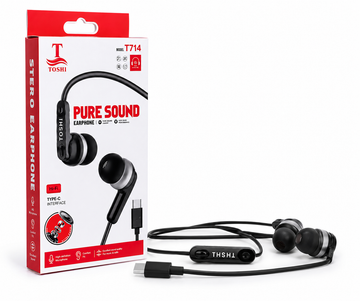 TOSHI T714 Type-C Wired Earphones – Pure Sound Hi-Fi Stereo Earbuds with HD Microphone