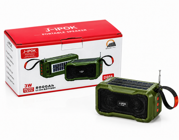J-iPOK D058 Portable Bluetooth Speaker with Solar Charging, FM Radio, USB, TF Card & 8000mAh Battery