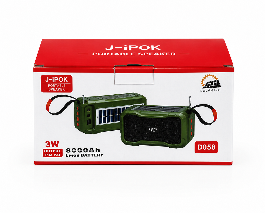 J-iPOK D058 Portable Bluetooth Speaker with Solar Charging, FM Radio, USB, TF Card & 8000mAh Battery