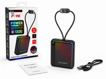 JIYO LUCKY FIRE JY-F10 10000mAh Power Bank – 22.5W Super Fast Charging with Built-in Cable & Digital Display