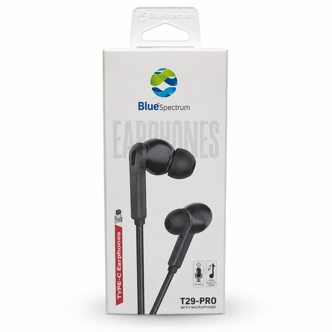 BlueSpectrum T29 Pro Type-C Wired Earphones with HD Microphone & Deep Bass – USB-C Handsfree