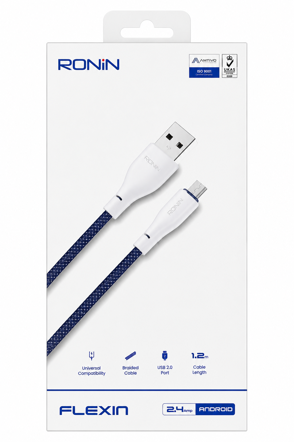 RONIN Flexin 2.4A Micro USB Braided Fast Charging Cable (1.2m) | USB 2.0 Android Cable
