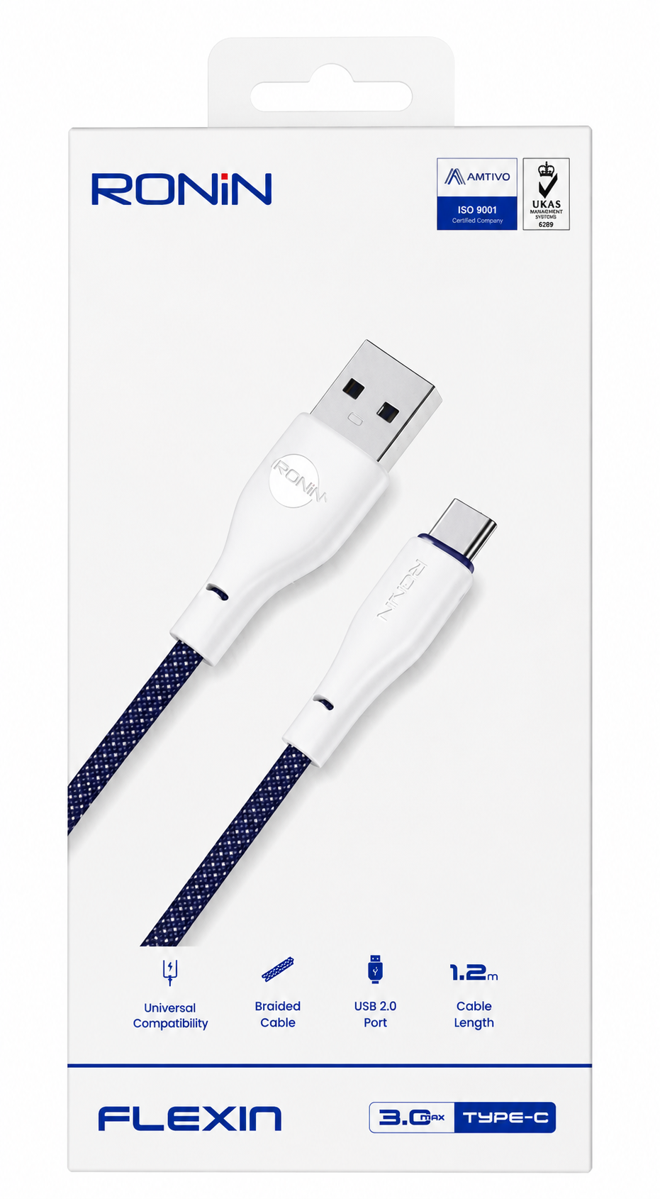 RONIN Flexin 3.0A Type-C Braided Fast Charging Cable (1.2m) | USB 2.0 Type-C Data Cable