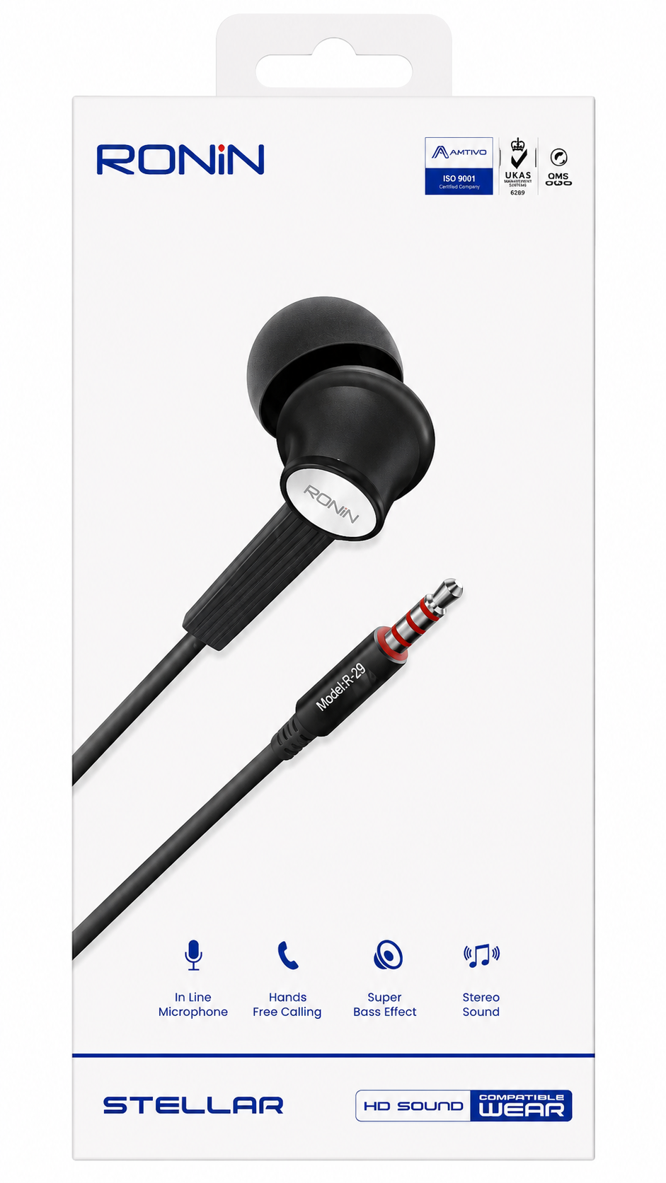 RONIN Stellar R-29 Wired Earphones | 3.5mm Stereo Handsfree with HD Sound & Microphone