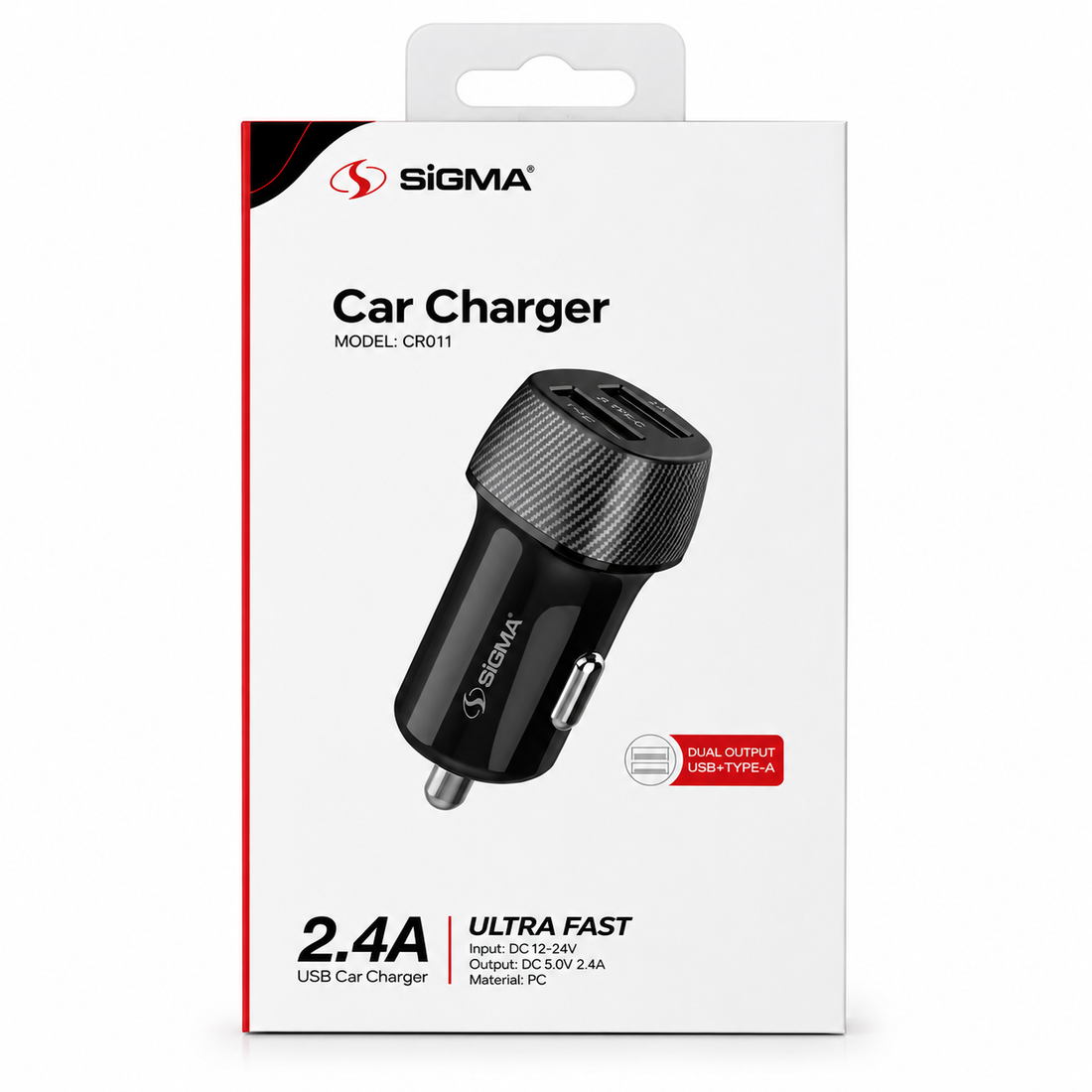 SIGMA CR011 2.4A Dual Port USB Car Charger | USB-A + Type-C Fast Car Charger