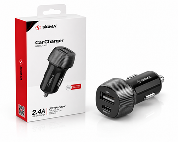SIGMA CR011 2.4A Dual Port USB Car Charger | USB-A + Type-C Fast Car Charger