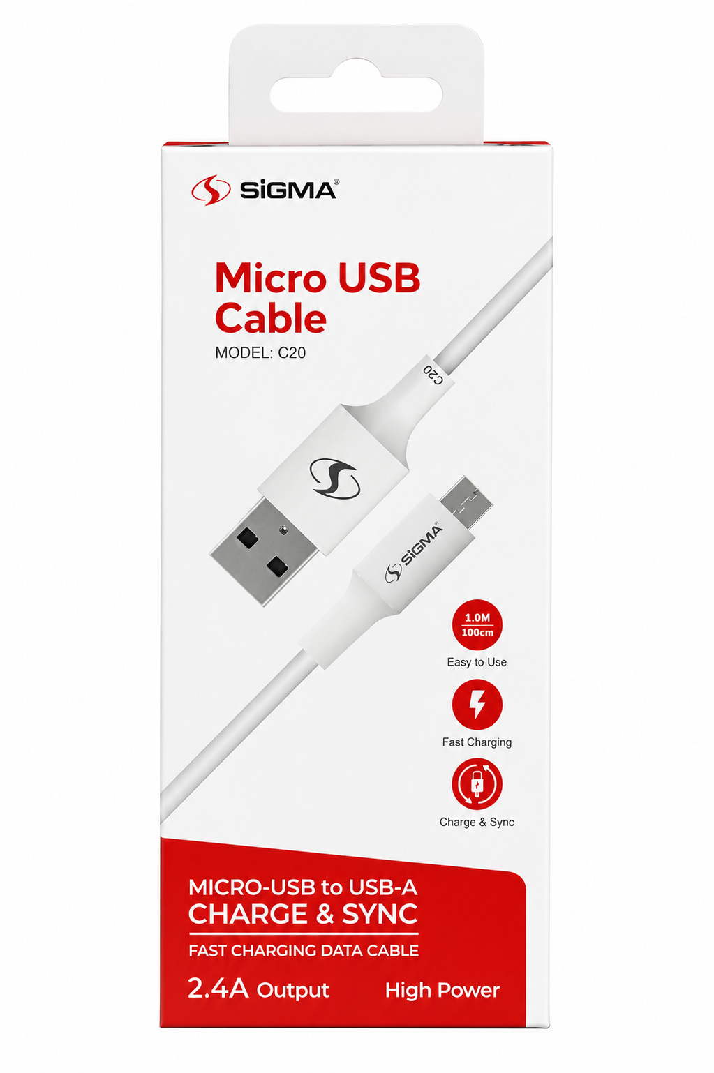 SIGMA C20 Micro USB Fast Charging Cable 1M | 2.4A Charge & Sync USB-A Data Cable