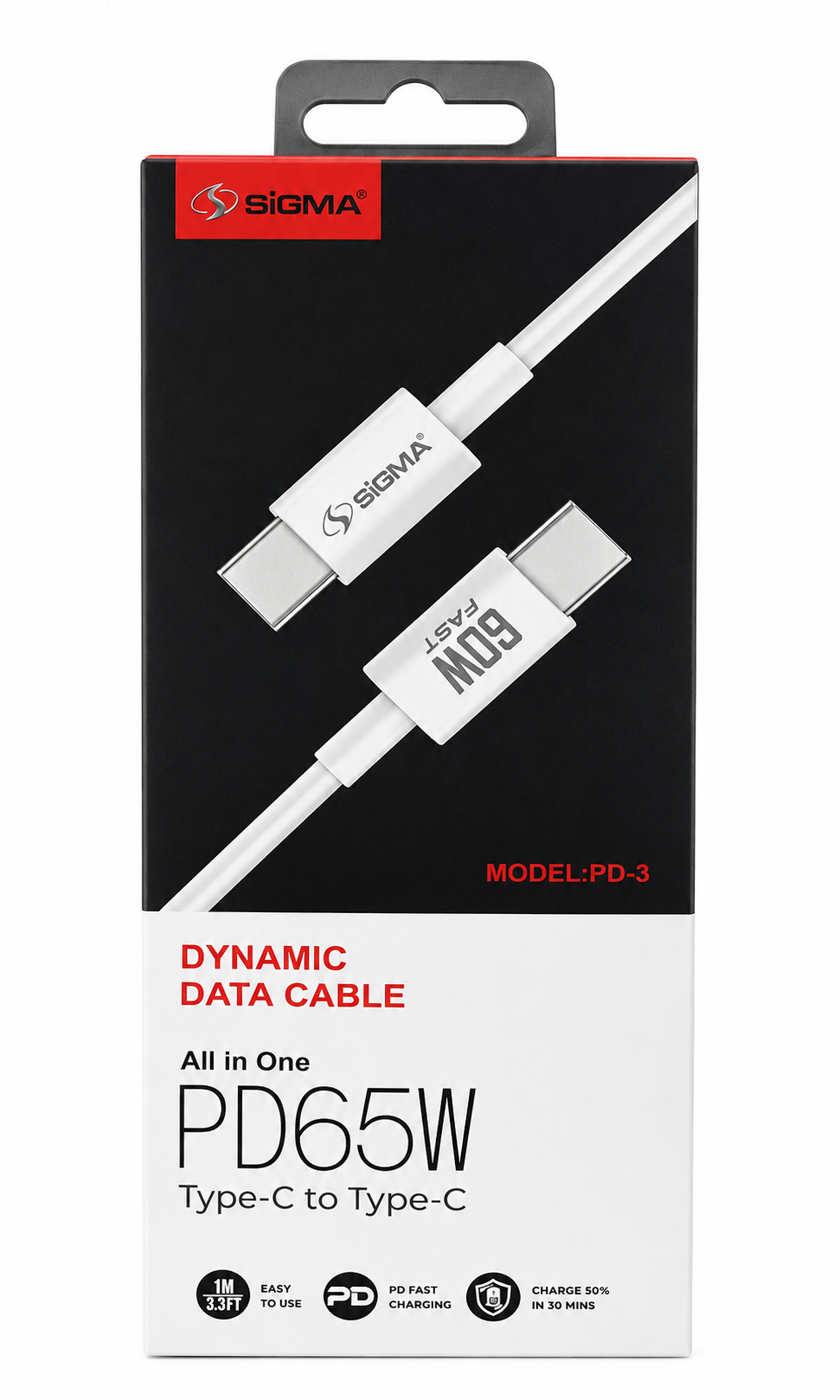 SIGMA PD-3 65W PD Fast Charging Type-C to Type-C Cable | USB-C Data Cable | 1 Meter
