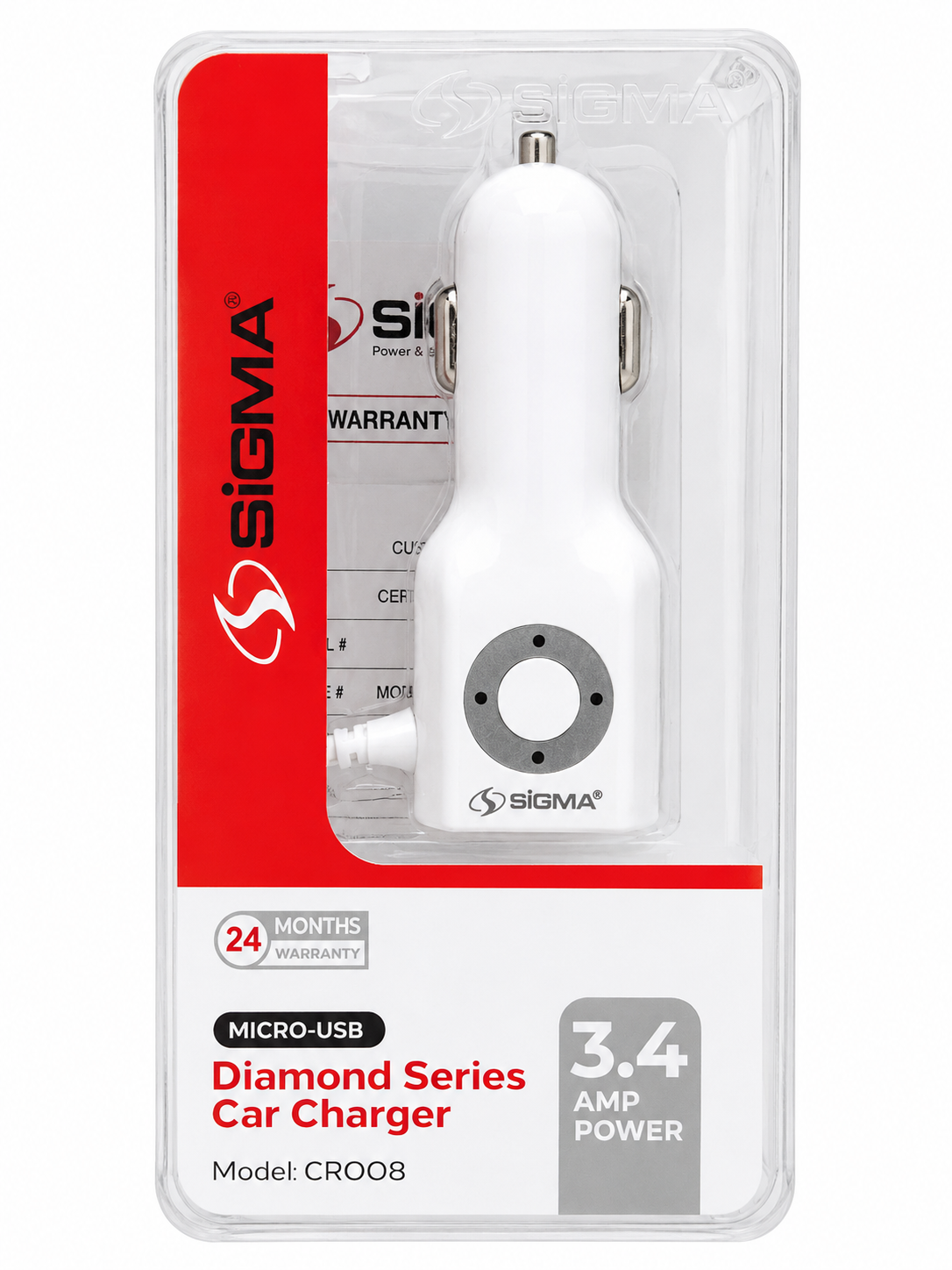 SIGMA Diamond Series CR008 3.4A Car Charger with Micro USB Cable | Fast Car Charger | 24 Months Warranty