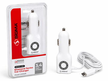 SIGMA Diamond Series CR008 3.4A Car Charger with Micro USB Cable | Fast Car Charger | 24 Months Warranty