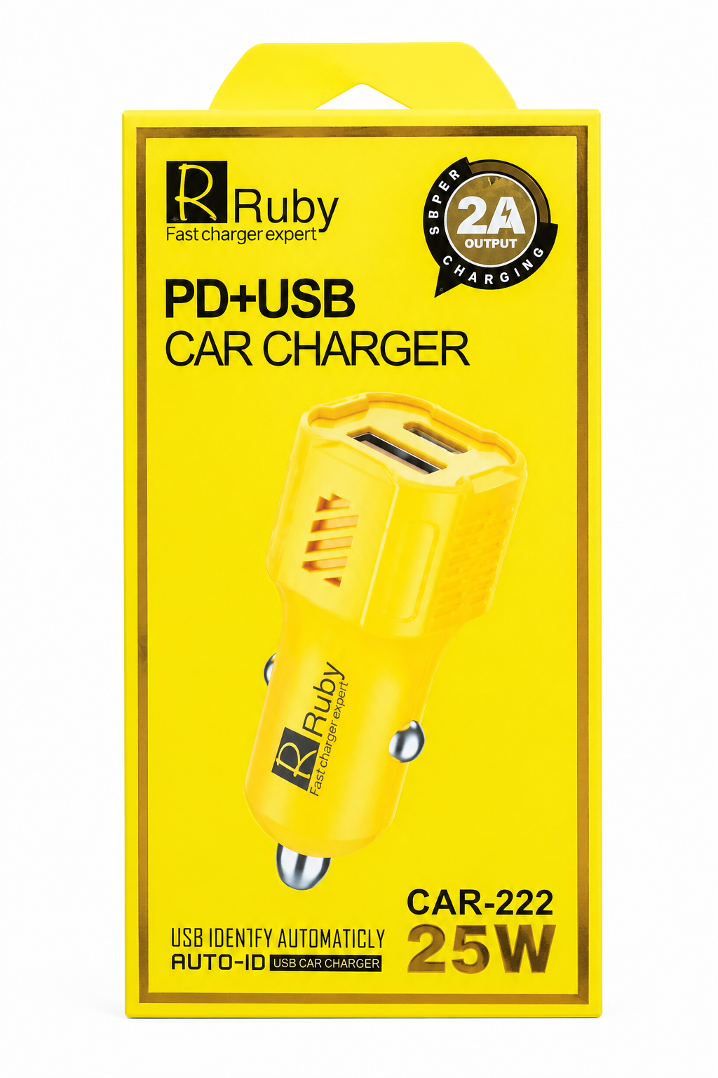 Ruby CAR-222 25W PD + USB Dual Port Fast Car Charger | Type-C PD & USB Fast Charging Adapter