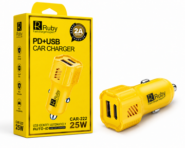 Ruby CAR-222 25W PD + USB Dual Port Fast Car Charger | Type-C PD & USB Fast Charging Adapter