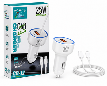 Power X One CR-12 25W Fast Car Charger with Charging Cable | USB Car Charger for Android