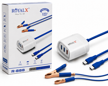 ROYALX R-888 3.4A Fast Charging USB Clamp Charger | Type-C 3-Port USB Charger Cable
