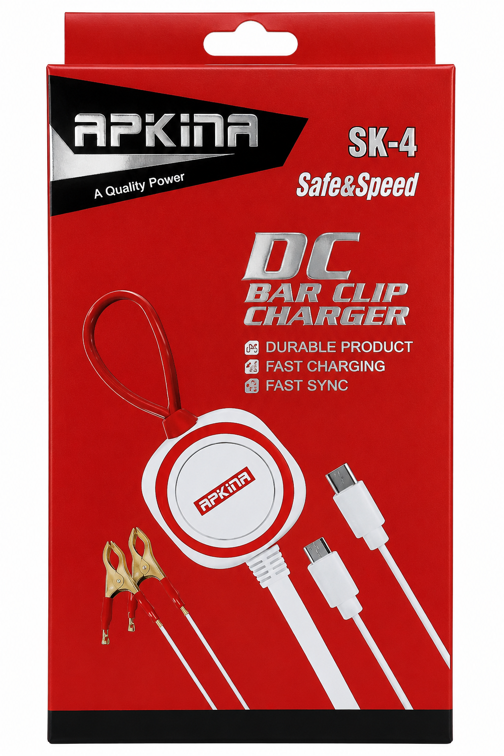 APKINA SK-4 DC Bar Clip Charger | Fast Charging Type-C & Micro USB Charging Cable