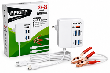 APKINA SK-22 4 USB Fast Charger | 3.1A QC3.0 Bar Phone Plus Clip Charger | Type-C & Micro USB