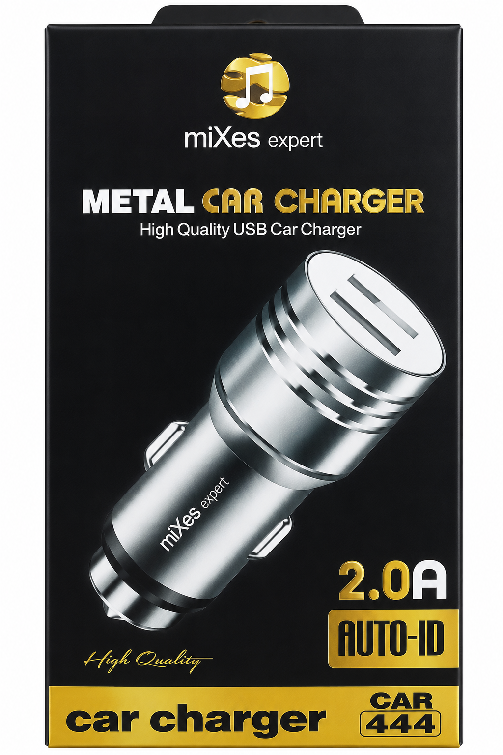 miXes Expert CAR-444 Metal USB Car Charger 2.0A Auto-ID Fast Charging Adapter