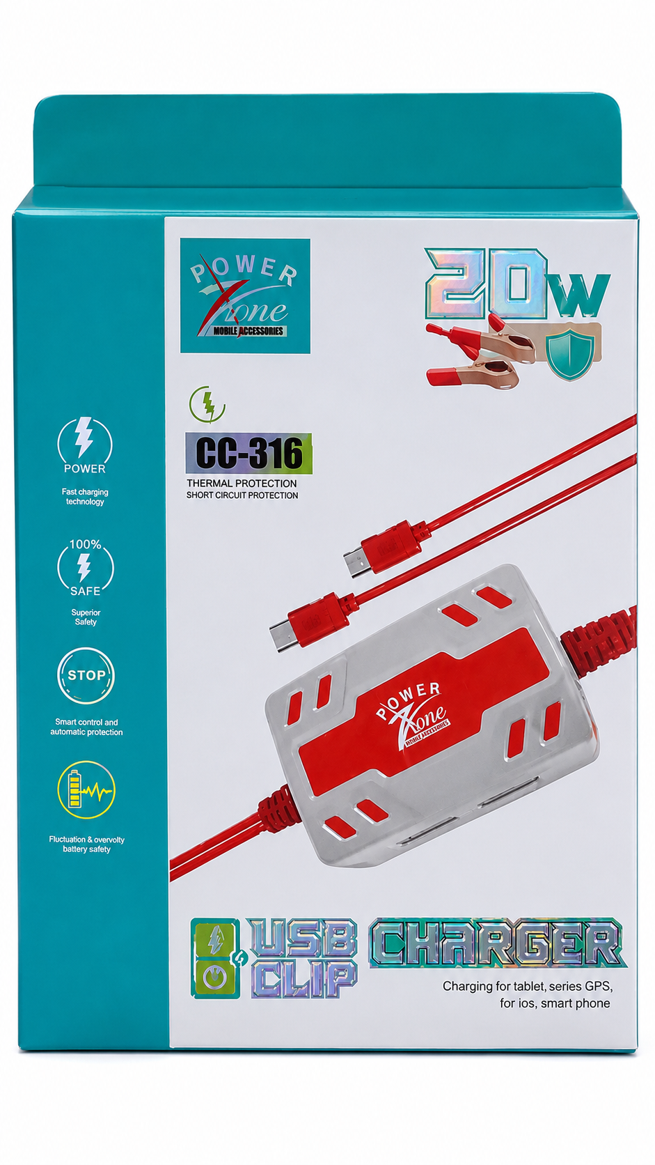 Power Xone CC-316 20W USB Charger Clip Fast Charging Cable | Type-C USB Clip Charger