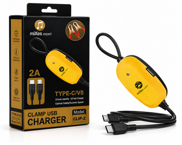 miXes Expert CLIP-2 2A Clamp USB Charger | Type-C & Micro USB Fast Charging Cable
