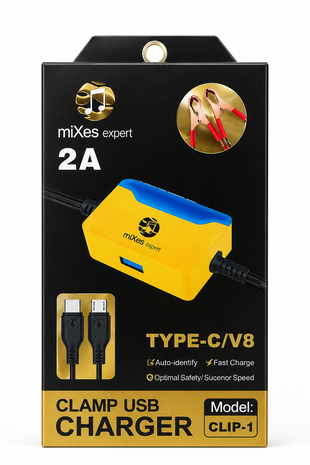 miXes Expert CLIP-1 2A Clamp USB Charger Type-C & V8 Fast Charging Adapter