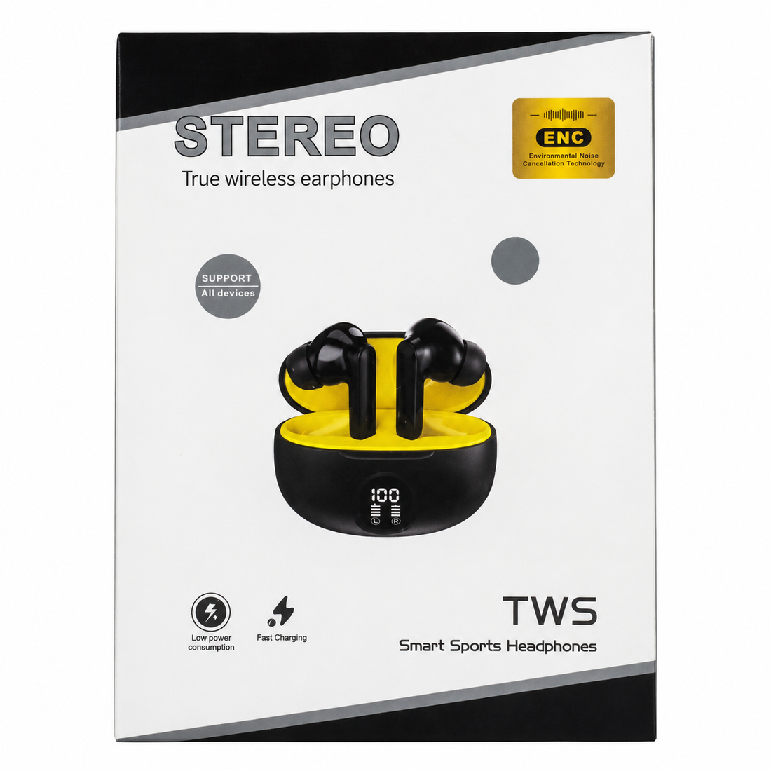 Stereo TWS Wireless Bluetooth Earbuds ENC Smart Sports Headphones with LED Display Charging Case