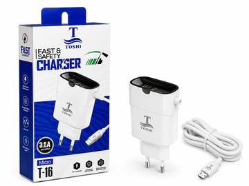 TOSHI T-16 3.5A Fast Charger with Micro USB Cable | Fast & Safe Charging | White