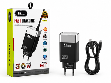 MayLife M11 30W Fast Charger with Type-C Cable | USB-C Fast Charging Adapter | Black