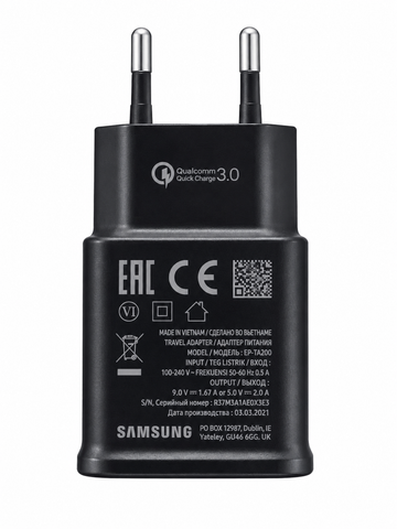 Samsung 15W Adaptive Fast Charger – USB-A QC 3.0 Travel Adapter (EP-TA200, EU Plug)