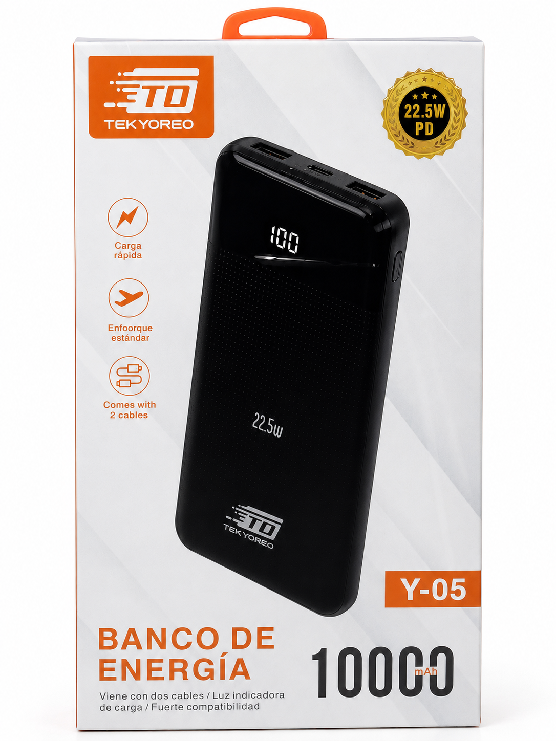 TEKYOREO Y-05 10000mAh 22.5W PD Fast Charging Power Bank with Dual USB & LED Digital Display – Black