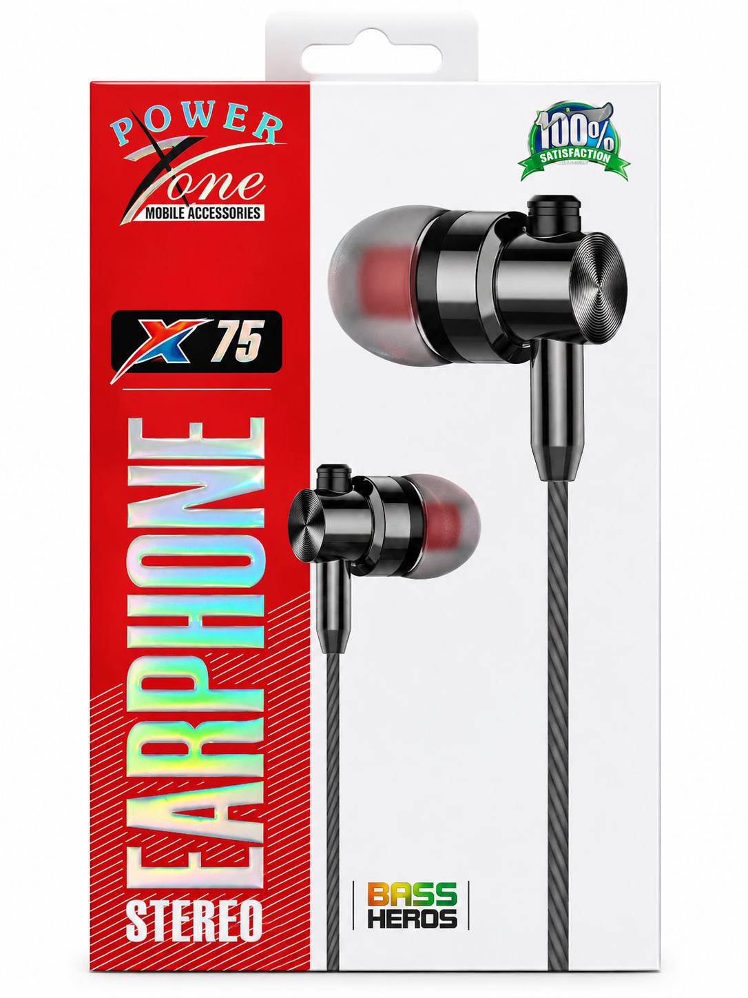 Power X One X75 Stereo Wired Earphones with Deep Bass, HD Microphone & 3.5mm Jack – Black