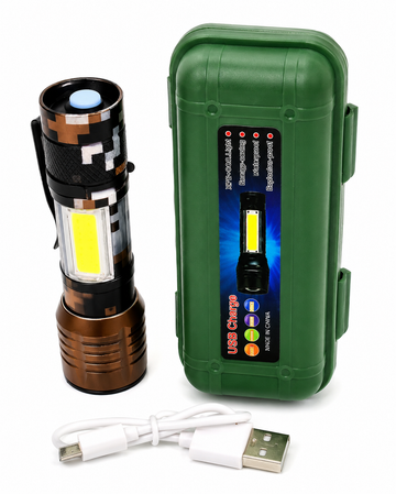 USB Rechargeable COB LED Flashlight | Portable Mini Torch with Side Work Light | Waterproof Emergency Camping Light