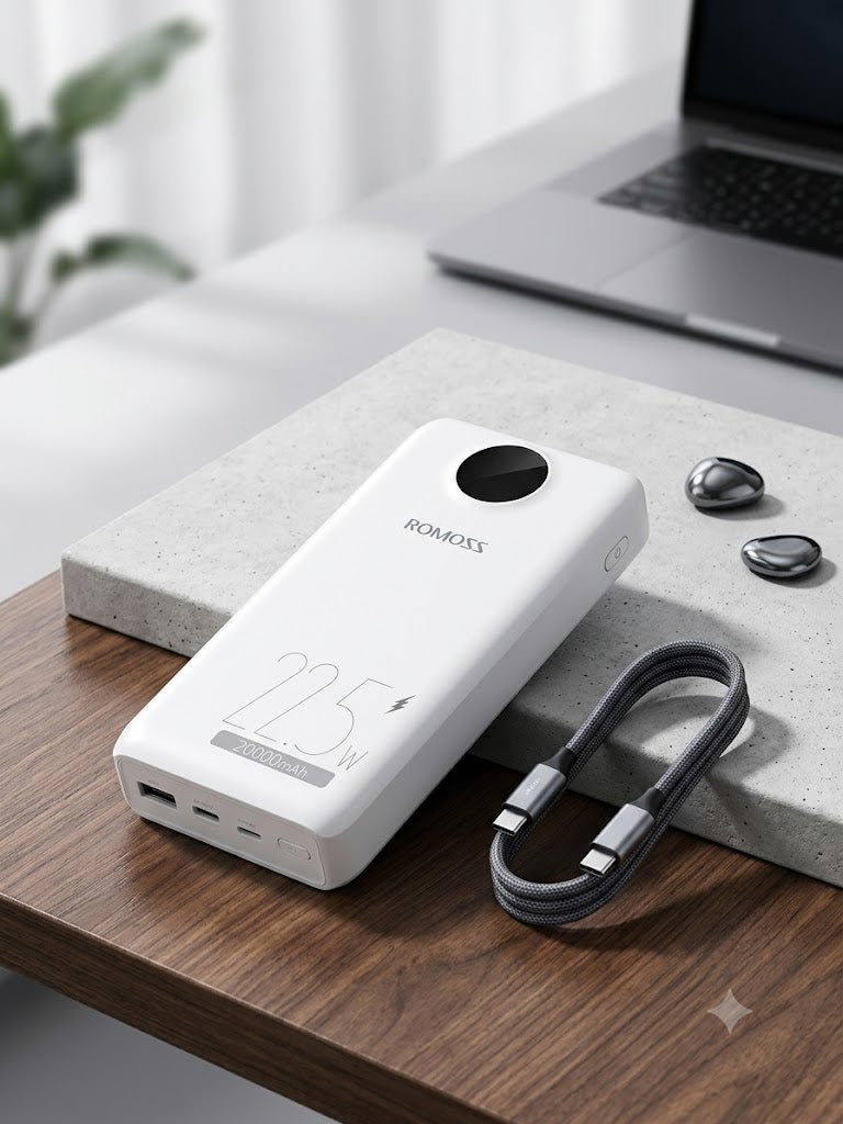 ROMOSS 20000mAh Fast Charging Power Bank – Dual USB Output, Digital LED Display, Portable Battery Pack