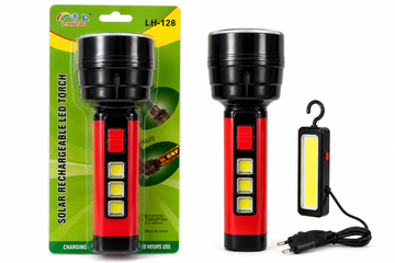 LIHOONG LH-128 Solar Rechargeable LED Torch | High Power Flashlight | Side COB LED | Emergency Light
