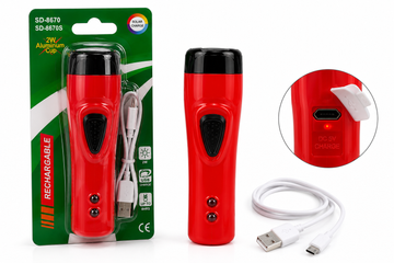 SD-8670 / SD-8670S Solar Rechargeable LED Torch | USB Rechargeable Flashlight | 2W High Bright Torch | Up to 8 Hours Backup